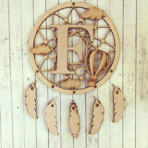 DC046 - MDF Hot Air Balloon Dream Catcher - with Initial, Initials, Name or Wording - Olifantjie - Wooden - MDF - Lasercut - Blank - Craft - Kit - Mixed Media - UK