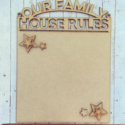 OL240 - MDF House Rules Star Themed Hanging Plaque - Olifantjie - Wooden - MDF - Lasercut - Blank - Craft - Kit - Mixed Media - UK