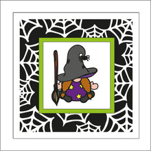 OL2248 - MDF Rattan Effect Square Plaque Halloween Gonk Doodle - Witch gnome - Olifantjie - Wooden - MDF - Lasercut - Blank - Craft - Kit - Mixed Media - UK