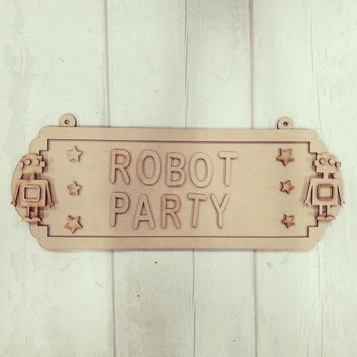 SS112- MDF Robot Themed Personalised Double Height  Street Sign - Olifantjie - Wooden - MDF - Lasercut - Blank - Craft - Kit - Mixed Media - UK