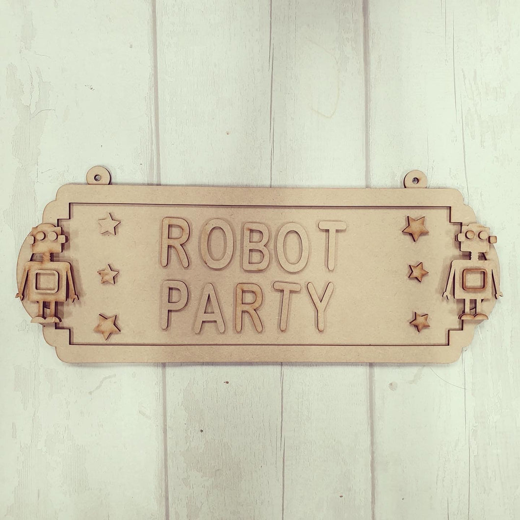 SS112- MDF Robot Themed Personalised Double Height  Street Sign - Olifantjie - Wooden - MDF - Lasercut - Blank - Craft - Kit - Mixed Media - UK