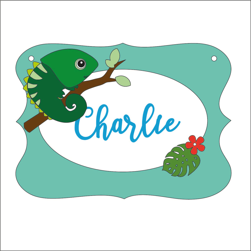 OP069 - MDF Cute Chameleon Themed Personalised Plaque - Olifantjie - Wooden - MDF - Lasercut - Blank - Craft - Kit - Mixed Media - UK