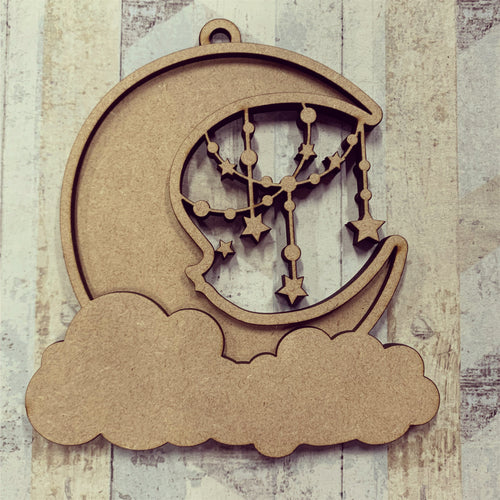 OL448 - MDF Intricate Moon Hanging Frame - Olifantjie - Wooden - MDF - Lasercut - Blank - Craft - Kit - Mixed Media - UK