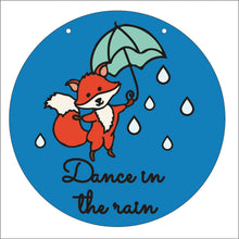 OL1497 - MDF Fox ‘Dance in the Rain’ Circle  Plaque - Olifantjie - Wooden - MDF - Lasercut - Blank - Craft - Kit - Mixed Media - UK