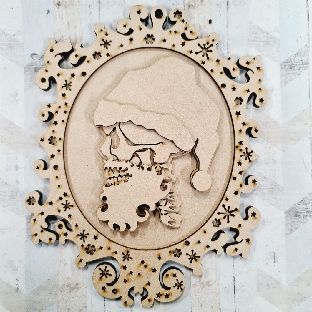 Ol1065 - MDF Christmas Gothic Theme - Father Christmas Skull Plaque - Olifantjie - Wooden - MDF - Lasercut - Blank - Craft - Kit - Mixed Media - UK