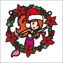 OL2732 - MDF Christmas Mermaid doodle Holly Bauble - Olifantjie - Wooden - MDF - Lasercut - Blank - Craft - Kit - Mixed Media - UK
