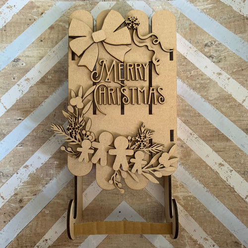 CH429 - MDF Large  25cm 3d Sleigh  - Gingerbreads - Olifantjie - Wooden - MDF - Lasercut - Blank - Craft - Kit - Mixed Media - UK