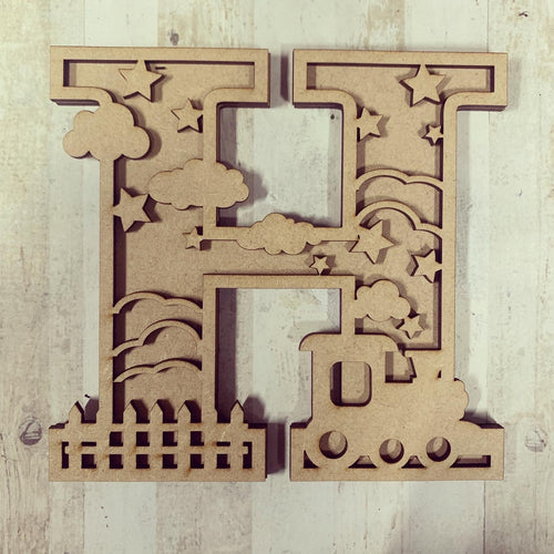 DL015 - MDF Train Themed Layered Letter - Olifantjie - Wooden - MDF - Lasercut - Blank - Craft - Kit - Mixed Media - UK