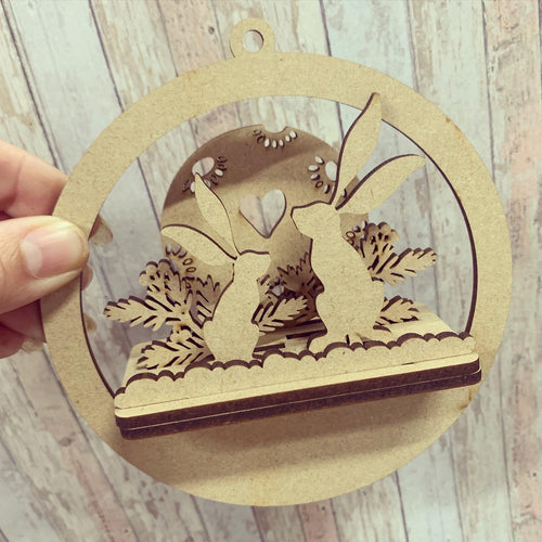 CH372 - MDF Christmas 3D layered bauble - Hares - Olifantjie - Wooden - MDF - Lasercut - Blank - Craft - Kit - Mixed Media - UK
