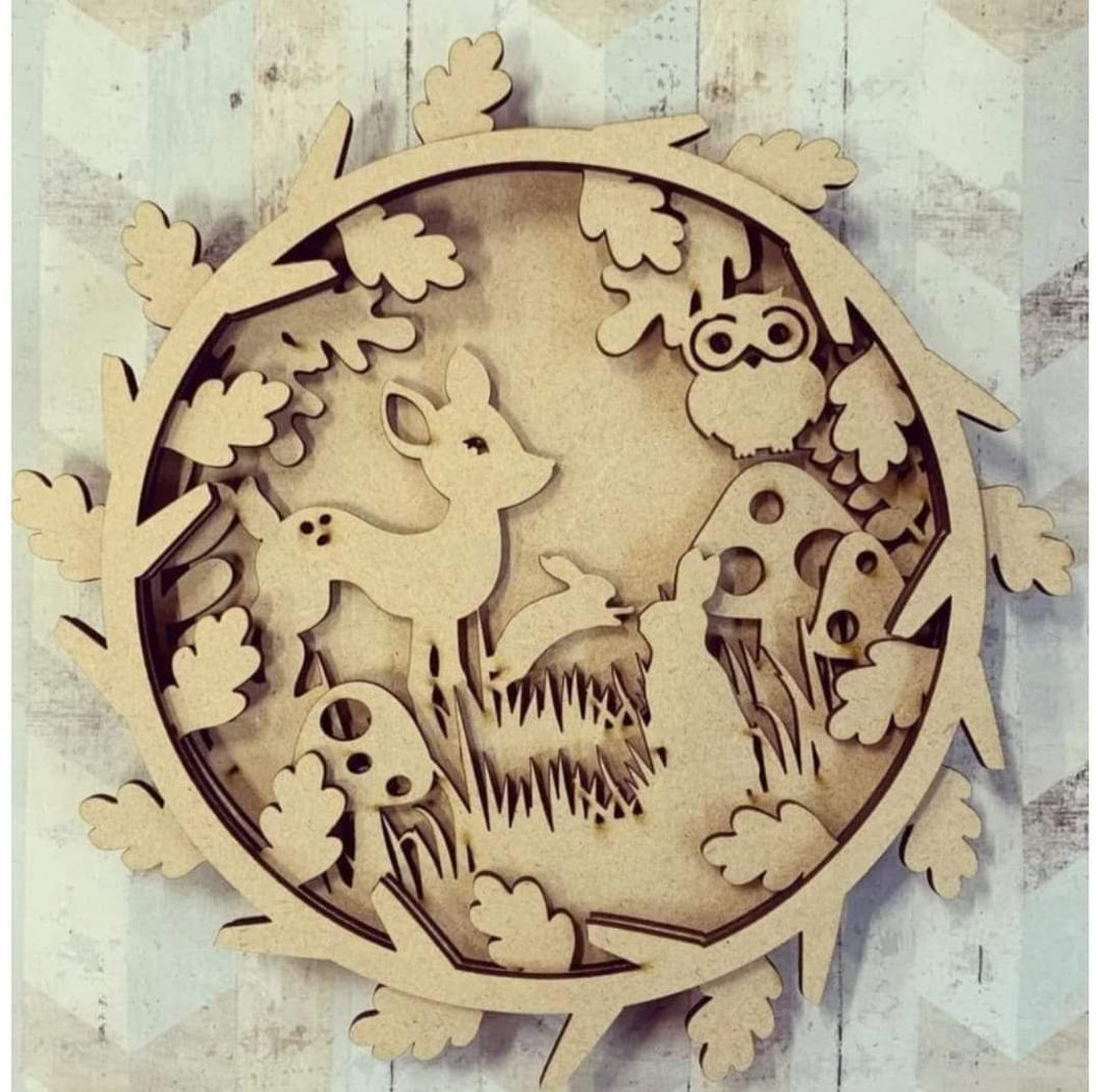 OL1198 - MDF Layered Woodland Deer Animals Plaque - Olifantjie - Wooden - MDF - Lasercut - Blank - Craft - Kit - Mixed Media - UK