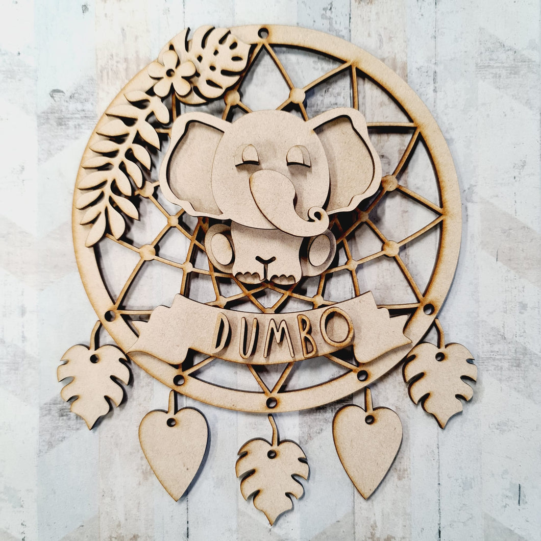 DC065 - MDF Cute Elephant  Dream Catcher - with Initials, Name or Wording - Olifantjie - Wooden - MDF - Lasercut - Blank - Craft - Kit - Mixed Media - UK