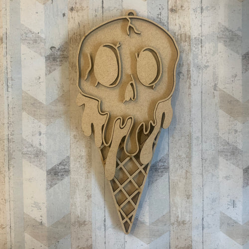 OL962 - MDF Halloween Skull Ice Cream Hanging Decoration - Olifantjie - Wooden - MDF - Lasercut - Blank - Craft - Kit - Mixed Media - UK