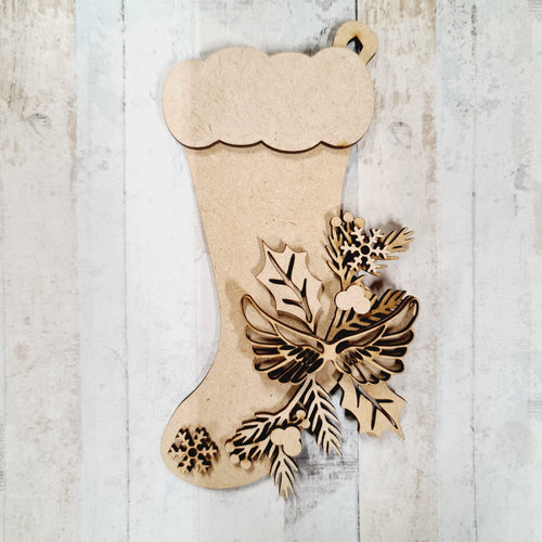 OL1024 - MDF Christmas Angel Wing Themed Hanging Stocking Bauble - Olifantjie - Wooden - MDF - Lasercut - Blank - Craft - Kit - Mixed Media - UK