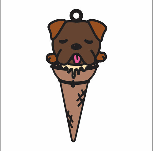 DN020 - MDF Doodle Dog 3 Icecream Hanging - With or without Banner - Olifantjie - Wooden - MDF - Lasercut - Blank - Craft - Kit - Mixed Media - UK