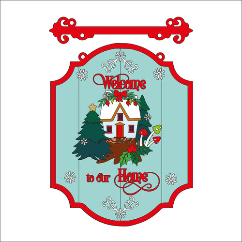 OL2552 - MDF Farmhouse Christmas - Hanging layered Sign  -  Woodland Cottage - wording options - Olifantjie - Wooden - MDF - Lasercut - Blank - Craft - Kit - Mixed Media - UK