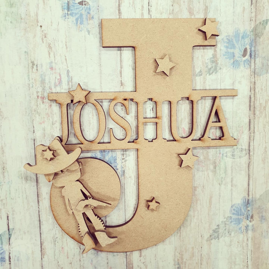 FL043 - Cowboy MDF Personalised Split Letter - Olifantjie - Wooden - MDF - Lasercut - Blank - Craft - Kit - Mixed Media - UK