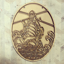 OL3194 - MDF Lighthouse Kraken Plaque - Olifantjie - Wooden - MDF - Lasercut - Blank - Craft - Kit - Mixed Media - UK