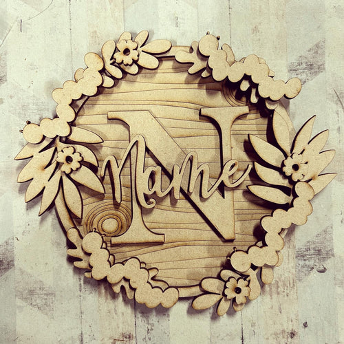 W080 - MDF Caterpillar wreath with one Name  or initials - Olifantjie - Wooden - MDF - Lasercut - Blank - Craft - Kit - Mixed Media - UK