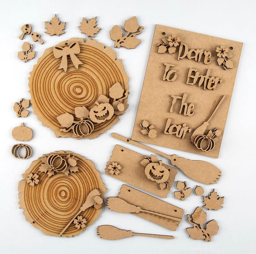 HC078 - MDF Olifantjie Spooky Autumn Plaques and Embellishments - Olifantjie - Wooden - MDF - Lasercut - Blank - Craft - Kit - Mixed Media - UK