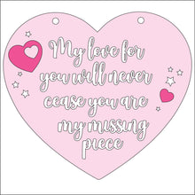 OL2849 - MDf My love for you will never cease  (my/ out wording including plus hearts and jigsaw piece) - Olifantjie - Wooden - MDF - Lasercut - Blank - Craft - Kit - Mixed Media - UK