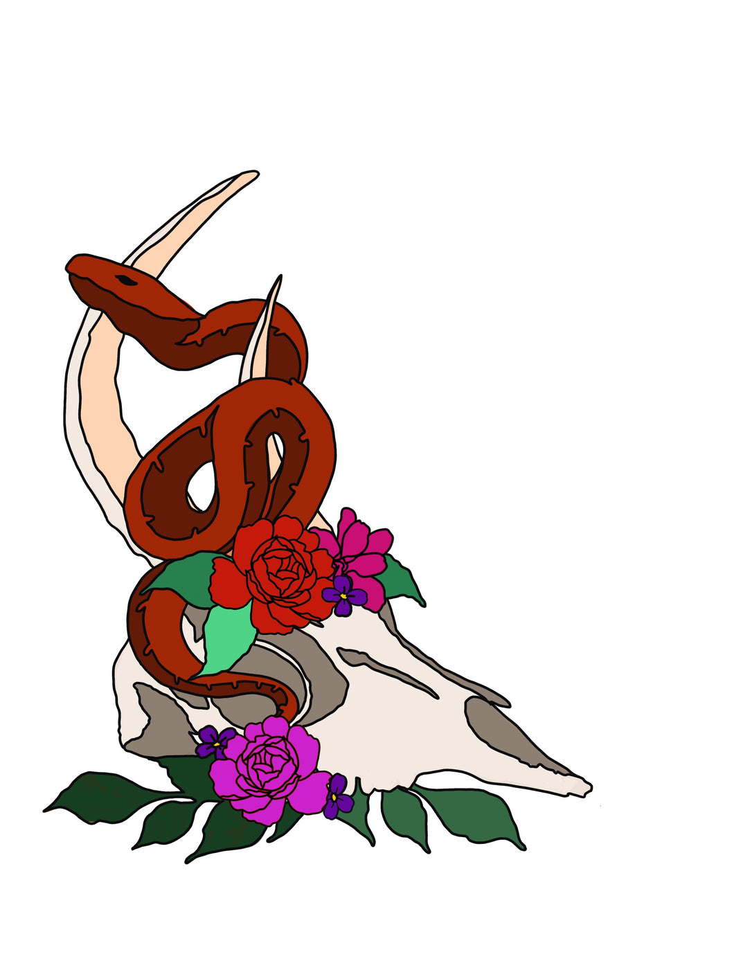 OL2890 - MDF Doodle Floral Goat Skull and Snake - Olifantjie - Wooden - MDF - Lasercut - Blank - Craft - Kit - Mixed Media - UK