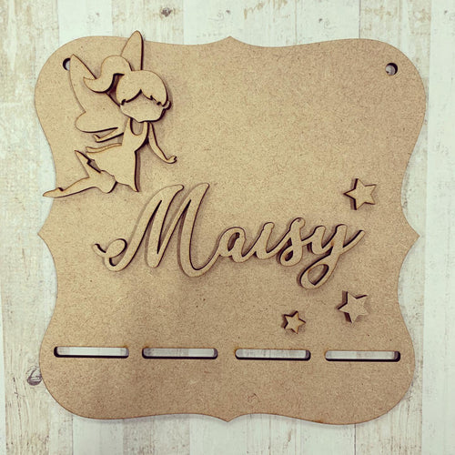 BH019 - MDF Fairy Themed - Medal / Bow Holder - Personalised & Choice of Shape - Olifantjie - Wooden - MDF - Lasercut - Blank - Craft - Kit - Mixed Media - UK