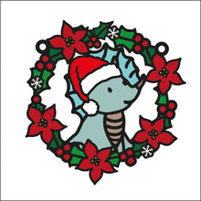 OL2716 - MDF Christmas Dinosaur doodle Holly Bauble - Dino 2 - Olifantjie - Wooden - MDF - Lasercut - Blank - Craft - Kit - Mixed Media - UK