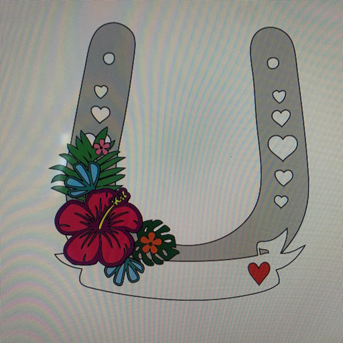 OL751 - MDF Tropical Floral Horse Shoe - Olifantjie - Wooden - MDF - Lasercut - Blank - Craft - Kit - Mixed Media - UK