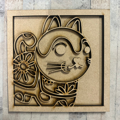 OL3107 - MDF Ladder Insert Tile -  Oriental cat 1 - Olifantjie - Wooden - MDF - Lasercut - Blank - Craft - Kit - Mixed Media - UK