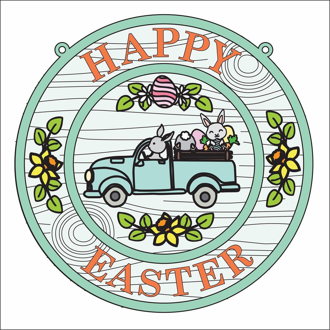 OL2828 - MDF Easter Doodles Farmhouse Framed Circle  Plaque - Your wording - Easter Bunny co - Olifantjie - Wooden - MDF - Lasercut - Blank - Craft - Kit - Mixed Media - UK