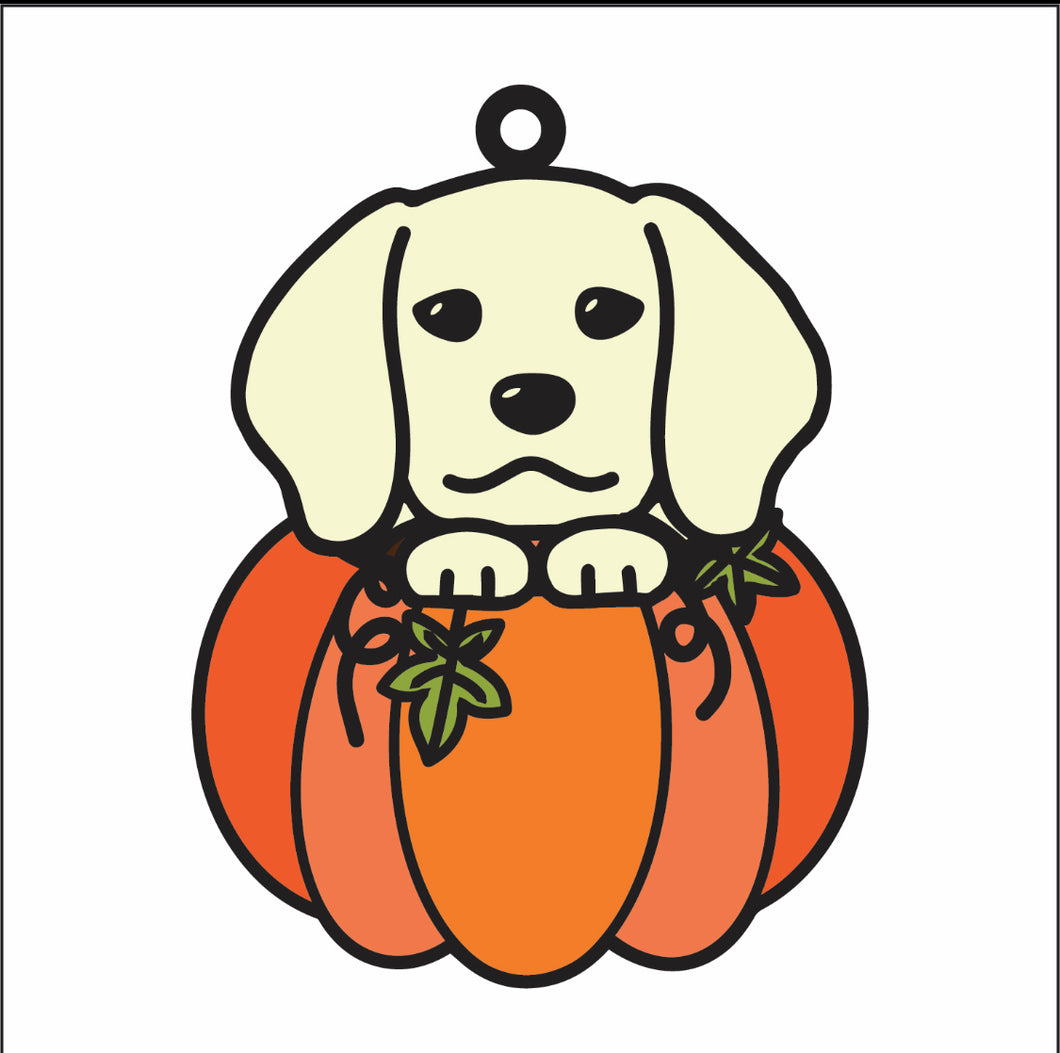 DN046 - MDF Doodle Dog 1 Pumpkin Hanging - With or without Banner - Olifantjie - Wooden - MDF - Lasercut - Blank - Craft - Kit - Mixed Media - UK