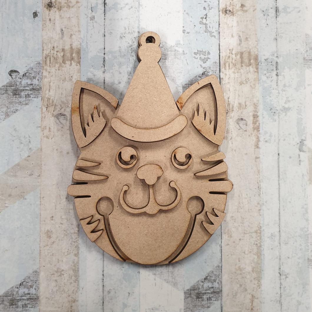 SJ387 - MDF Sarah Jane Cat Jingle Bell Bauble - Olifantjie - Wooden - MDF - Lasercut - Blank - Craft - Kit - Mixed Media - UK