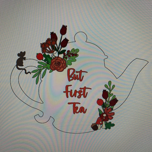 OL697 - MDF Personalised (upto 3 lines) Large Floral Traditional  Teapot -  Autumn - Olifantjie - Wooden - MDF - Lasercut - Blank - Craft - Kit - Mixed Media - UK