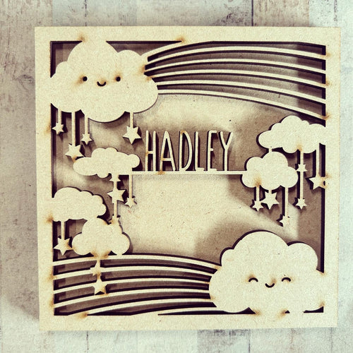 OL3201 - MDF Ladder Insert Tile - Rainbow Cloud Name - Olifantjie - Wooden - MDF - Lasercut - Blank - Craft - Kit - Mixed Media - UK