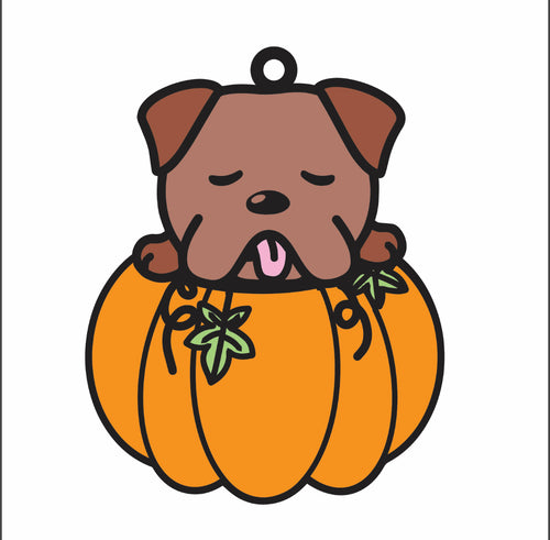 DN047 - MDF Doodle Dog 2 Pumpkin Hanging - With or without Banner - Olifantjie - Wooden - MDF - Lasercut - Blank - Craft - Kit - Mixed Media - UK