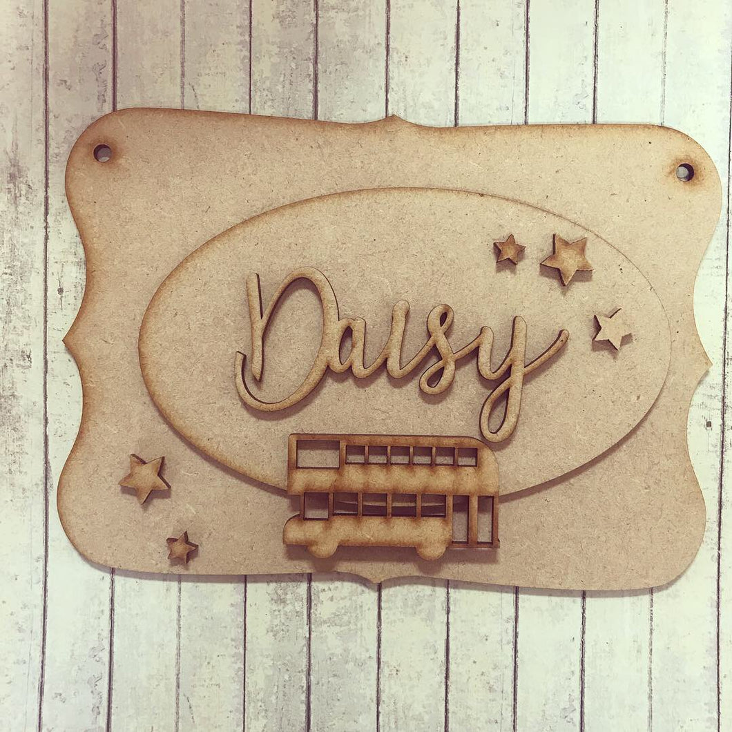 OP033 - MDF Bus Themed Personalised Plaque - Olifantjie - Wooden - MDF - Lasercut - Blank - Craft - Kit - Mixed Media - UK