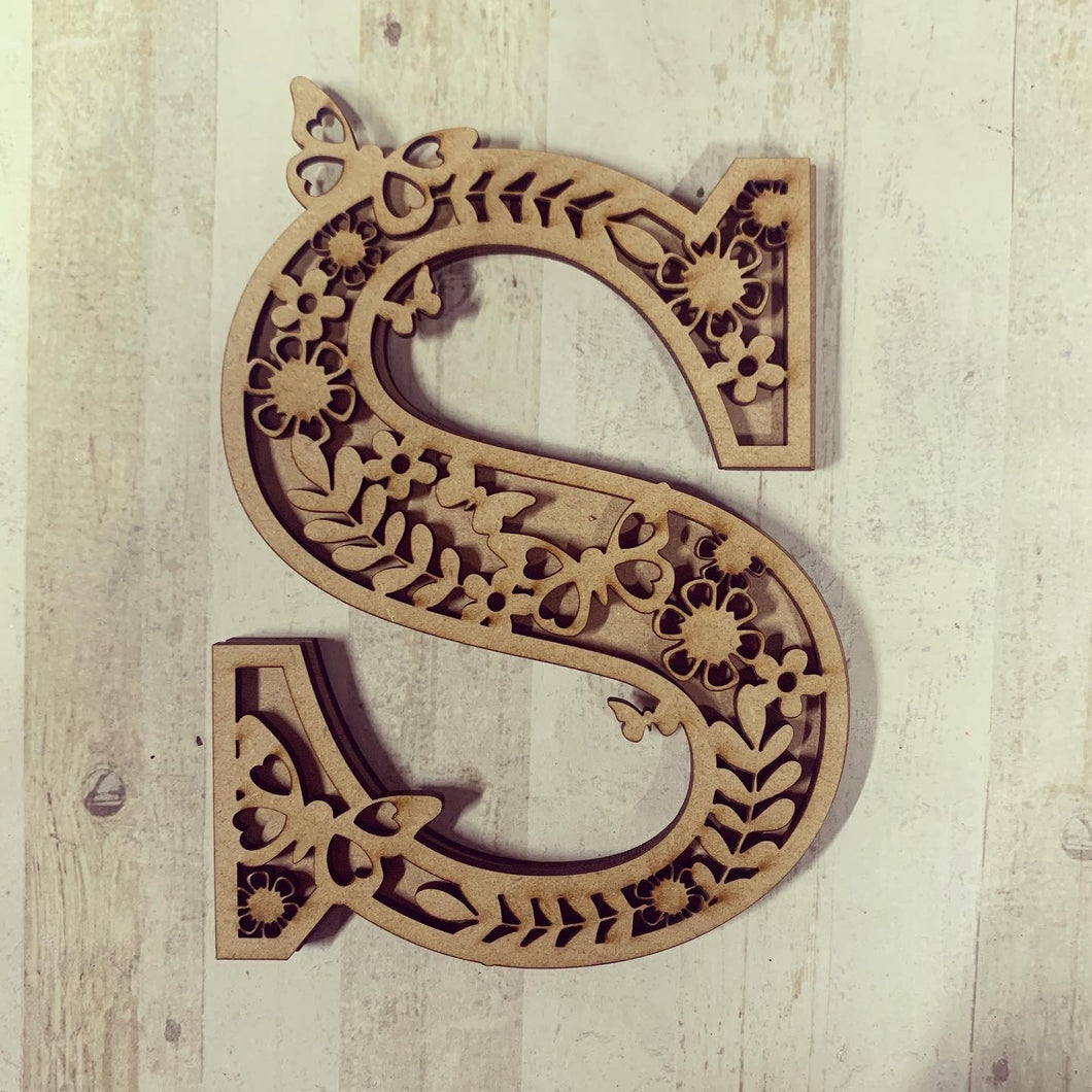 DL017 - MDF Butterfly Themed Layered Letter - Olifantjie - Wooden - MDF - Lasercut - Blank - Craft - Kit - Mixed Media - UK