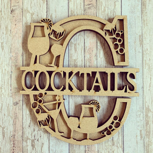 SL045 - Cocktail Themed Split Layered Personalised Letter - Olifantjie - Wooden - MDF - Lasercut - Blank - Craft - Kit - Mixed Media - UK