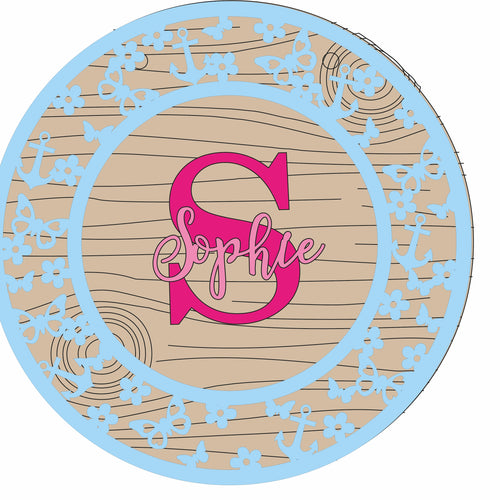 OL1207 -MDF Personalised Circle Plaque Frame - Anchor and Butterfly Theme - Olifantjie - Wooden - MDF - Lasercut - Blank - Craft - Kit - Mixed Media - UK