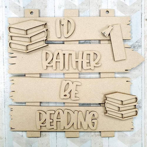 OL662 - MDF ‘I’d rather be reading’ Layered Plaque - Olifantjie - Wooden - MDF - Lasercut - Blank - Craft - Kit - Mixed Media - UK