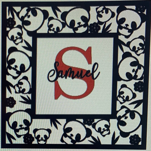OL893 - MDF Personalised Square Plaque Frame - Pandas - Olifantjie - Wooden - MDF - Lasercut - Blank - Craft - Kit - Mixed Media - UK