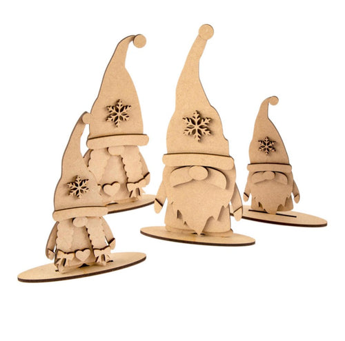 HC064 - 4 Freestanding Nordic Gnomes - Olifantjie - Wooden - MDF - Lasercut - Blank - Craft - Kit - Mixed Media - UK