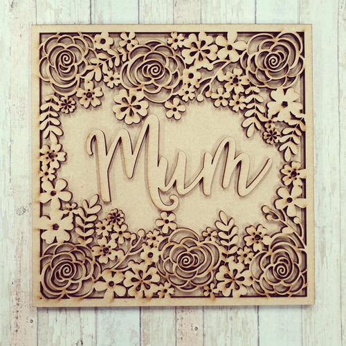 OL458 - MDF Square Personalised Floral Plaque - Olifantjie - Wooden - MDF - Lasercut - Blank - Craft - Kit - Mixed Media - UK