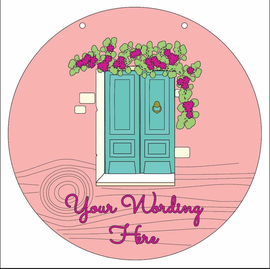 OL3005 - MDF Farmhouse Circle  Plaque - Your wording - Front Door Style 2 - Olifantjie - Wooden - MDF - Lasercut - Blank - Craft - Kit - Mixed Media - UK