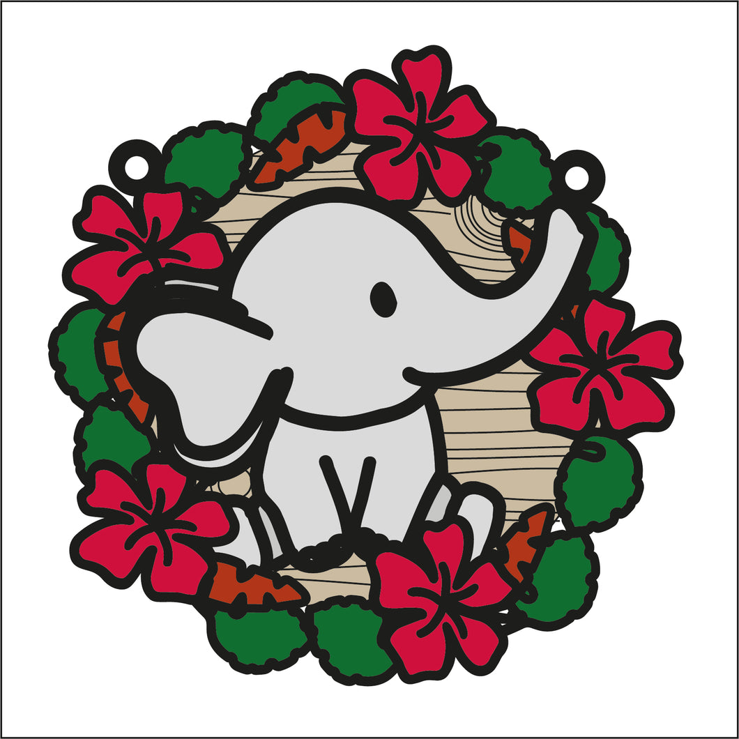 OL2754 - MDF Elephant Floral Jungle doodle Large  Wreath Plaque - Olifantjie - Wooden - MDF - Lasercut - Blank - Craft - Kit - Mixed Media - UK