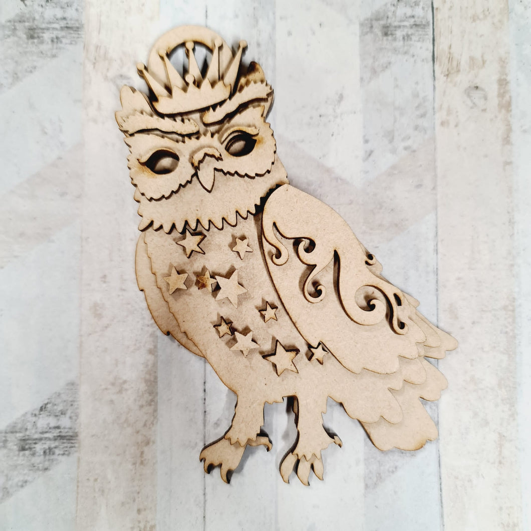 SJ492 - MDF Sarah Jane Night Owl Hanging Bauble - Olifantjie - Wooden - MDF - Lasercut - Blank - Craft - Kit - Mixed Media - UK