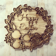 OL2784 - MDF Easter Egg Bunny Doodle Wreath with backing and your wording - Olifantjie - Wooden - MDF - Lasercut - Blank - Craft - Kit - Mixed Media - UK