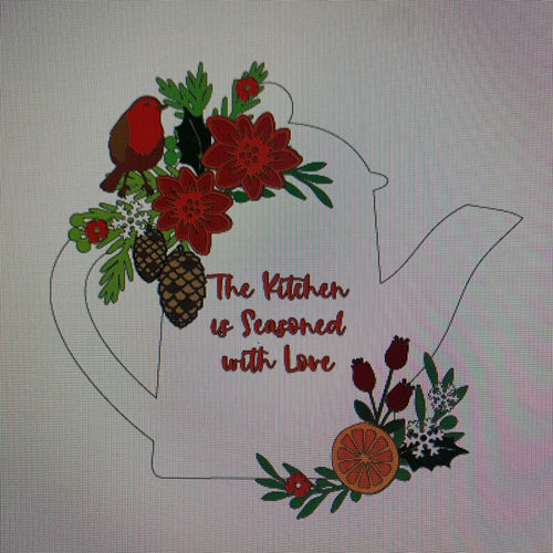 OL739 - MDF Personalised (upto 3 lines) Large Floral Tall Teapot - Christmas - Olifantjie - Wooden - MDF - Lasercut - Blank - Craft - Kit - Mixed Media - UK