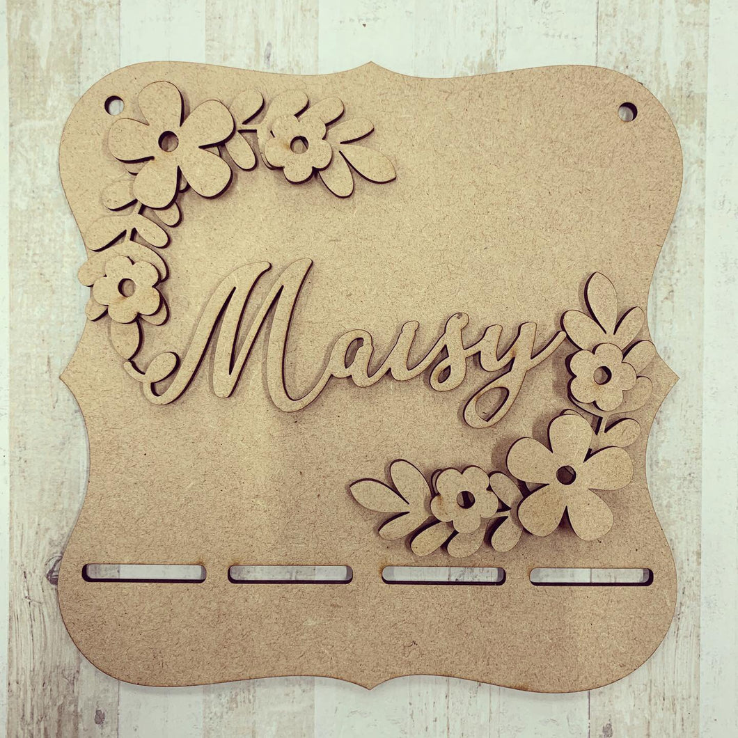 BH020 - MDF Flower Petal Themed - Medal / Bow Holder - Personalised & Choice of Shape - Olifantjie - Wooden - MDF - Lasercut - Blank - Craft - Kit - Mixed Media - UK