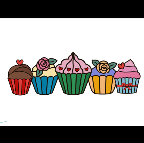 OL2965 - MDF doodle Horizontal Cupcakes 2 - Olifantjie - Wooden - MDF - Lasercut - Blank - Craft - Kit - Mixed Media - UK